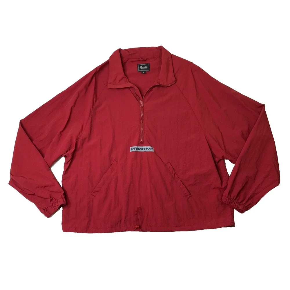 Primitive Skateboarding Jacket Mens Large Rich Red Half Zip Windbreaker Pullover